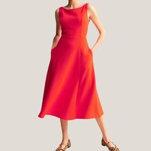 NWT Boden 2025 Scarlet Ottoman Ponte Knit Midi Dress in Flame Scarlet US Size 8